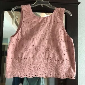 LOFT Pink Eyelet Tank; Medium